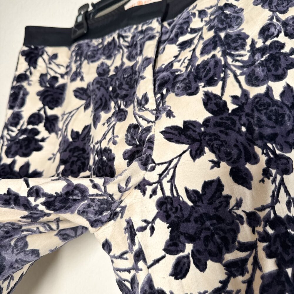 Tory Burch Dayton Floral Velvet Pants Size 8 Ivory Purple Flocked - Picture 7 of 16